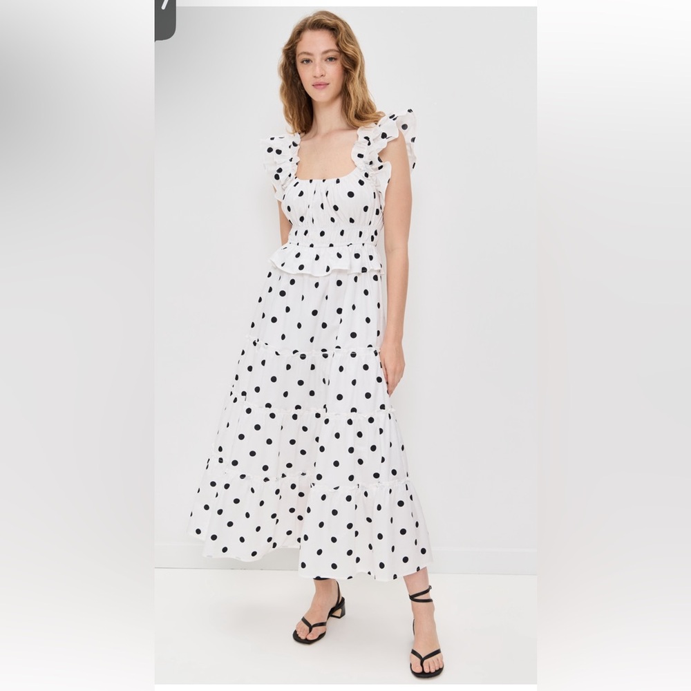 Elegant Black and White Polka Dot Midi Dress